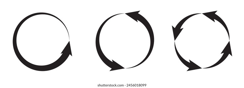 different circular arrows of black color, different thickness