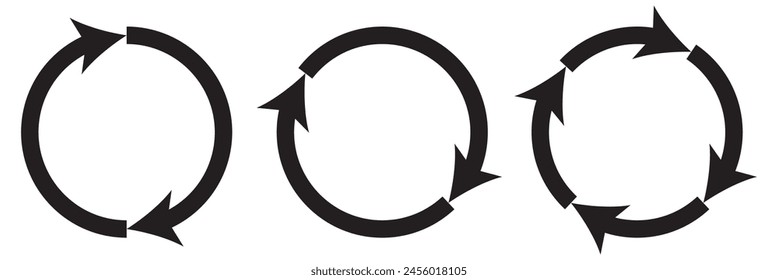 different circular arrows of black color, different thickness