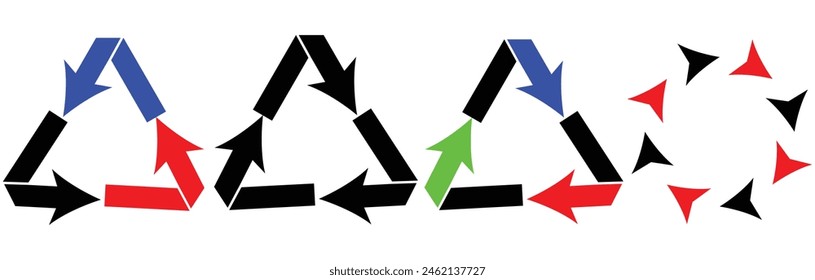 different circular arrows of black color, different thickness. circle arrow icon set. circular arrow icon, refresh, reload. Set of circle arrows rotating white background. Vector illustration. eps10. 