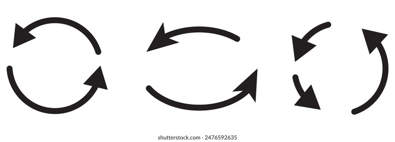 different circular arrows of black color, different thickness