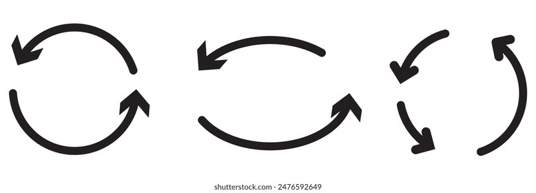 different circular arrows of black color, different thickness
