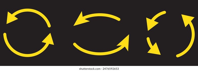 different circular arrows of black color, different thickness