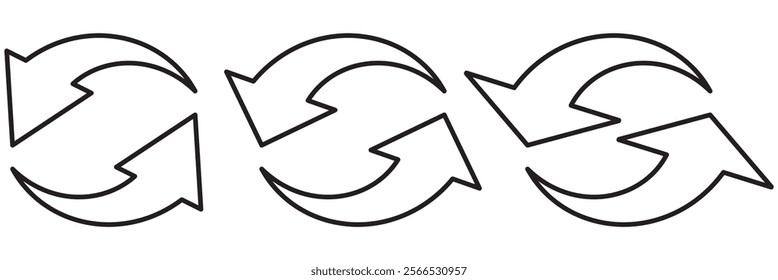 different circular arrows of black color, different thickness