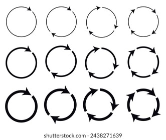 Different circular and different thickness circular arrows sign symbols vector illustration.