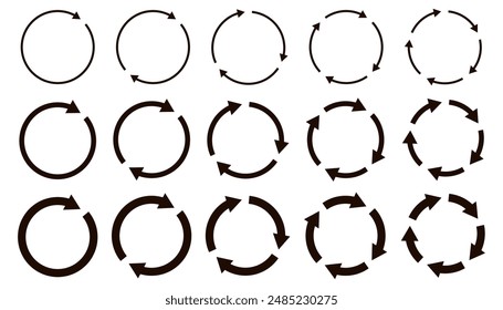 Different circular and different thickness circular arrows sign symbols vector illustration.