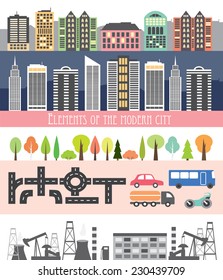 Different city elements for creating your own map. Easy to edit and recolor - vector object are separeted in layers and groups. Map elements for your pattern, web site or other type of design.