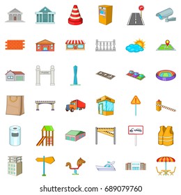 Different city icons set. Cartoon style of 36 different city vector icons for web isolated on white background