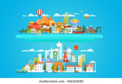 Ilustración de vectores de ciudades diferentes 