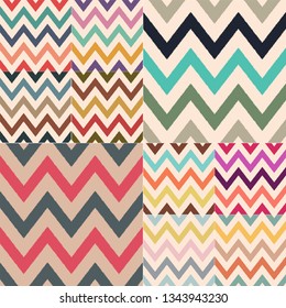 Different classic retro color combinations of zig zag textured pattern