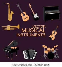 Different and classical  vector music intruments  