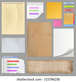 Different clean paper sheets realistic style notes vector illustration.