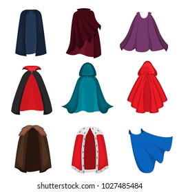 Different cloaks color flat icons set