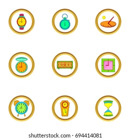 Different clock icons set. Cartoon set of 9 different clock vector icons for web isolated on white background