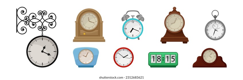 Different Clocks as Device for Measuring and Indicating Time Vector Set