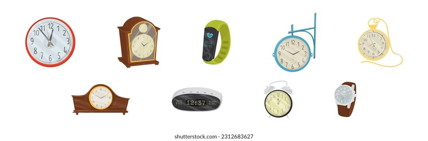 Different Clocks as Device for Measuring and Indicating Time Vector Set