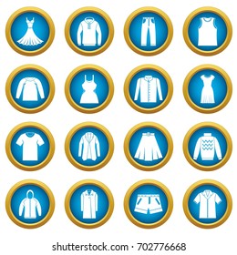 Different clothes icons blue circle set isolated on white for digital marketing