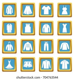 Different clothes icons set in azur color isolated vector illustration for web and any design