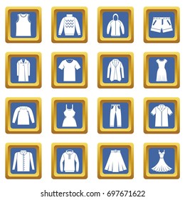 Different clothes icons set in blue color isolated vector illustration for web and any design