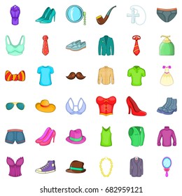 Different clothes icons set. Cartoon style of 36 different clothes vector icons for web isolated on white background