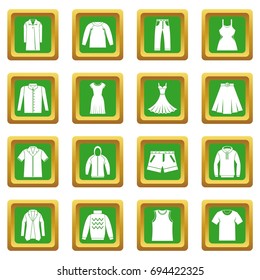 Different clothes icons set in green color isolated vector illustration for web and any design