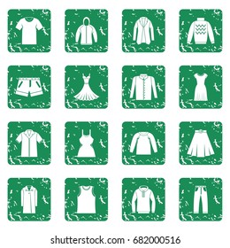 Different clothes icons set in grunge style green isolated vector illustration