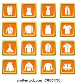 Different clothes icons set in orange color isolated vector illustration for web and any design