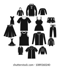 Different clothes icons set. Simple illustration of 16 different clothes items vector icons for web