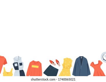 Different clothes on a white background. Sale banner