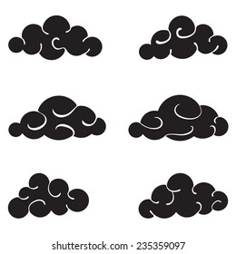 Different clouds icons set isolated on white background
