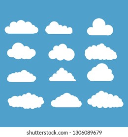 different clouds set on white background.Vector illustration.