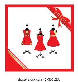 Different Cocktail and Evening Dresses on a mannequin. Vector illustration