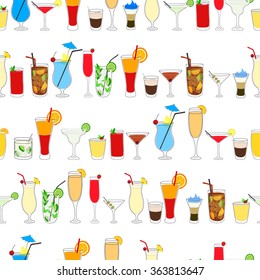 Different Cocktails seamless pattern, background. Vector illustration.
