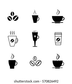 Different Coffee Cup Icons Isolated on White Background