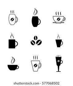 Different Coffee Cup Icons Isolated on White Background
