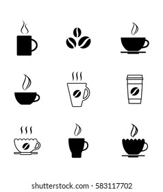 Different Coffee Cup Icons Isolated on White Background
