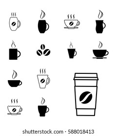 Different Coffee Cup Icons Isolated on White Background