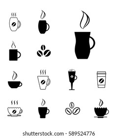 Different Coffee Cup Icons Isolated on White Background