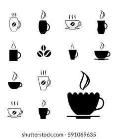Different Coffee Cup Icons Isolated on White Background