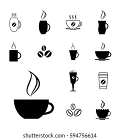 Different Coffee Cup Icons Isolated on White Background