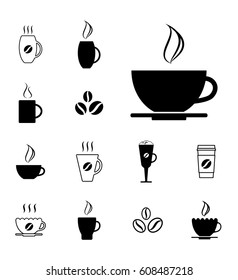 Different Coffee Cup Icons Isolated on White Background