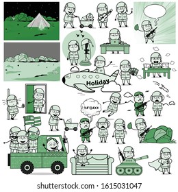 Different Collection of Cartoon Army Man - Set of Concepts Vector illustrations