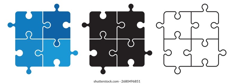 Diferente coleção de ícone de quebra-cabeça conceito de trabalho em equipe plano, silhueta e vetor de arte quebra-cabeça para aplicativos e sites