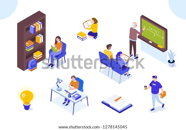 Vector De Stock Libre De Regalias Sobre Diferentes Estudiantes Universitarios Estudiando Se Puede1278145045