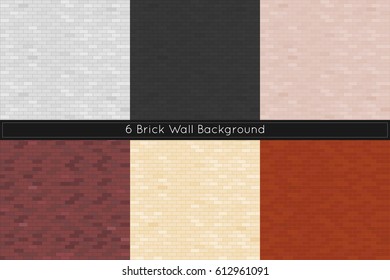 Different color brick wall textures. Vector illustration.