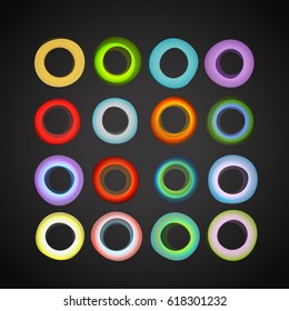 Different color circle abstract forms vector set on dark background