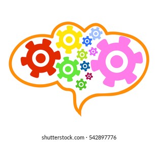 Different color Cogwheel chain in a brain, vector illustration