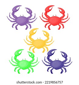different color crabs set drawing, vector illustration