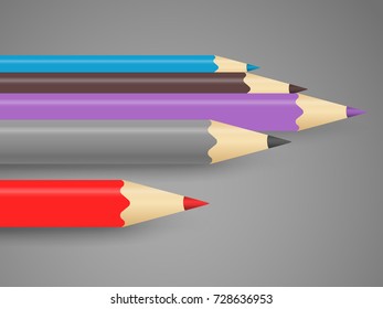 Crayones de colores diferentes en una línea. Concepto de arte