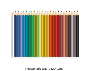Different color crayons vector set isolated on white. Long sharp crayons big set