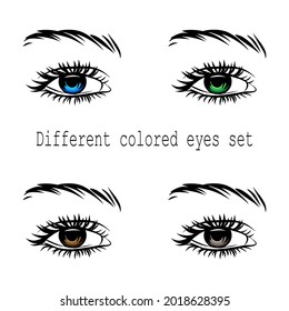 Different color eyes set doodle sketch fashion icon isolated on white vector illustration